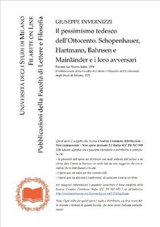 Giuseppe Invernizzi - Il pessimismo tedesco dell'Ottocento (1994)